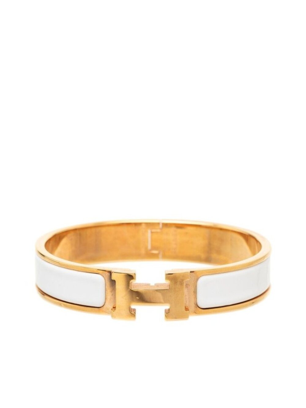 Hermes Clic H PM Bracelet Bangle Gold White Plated
